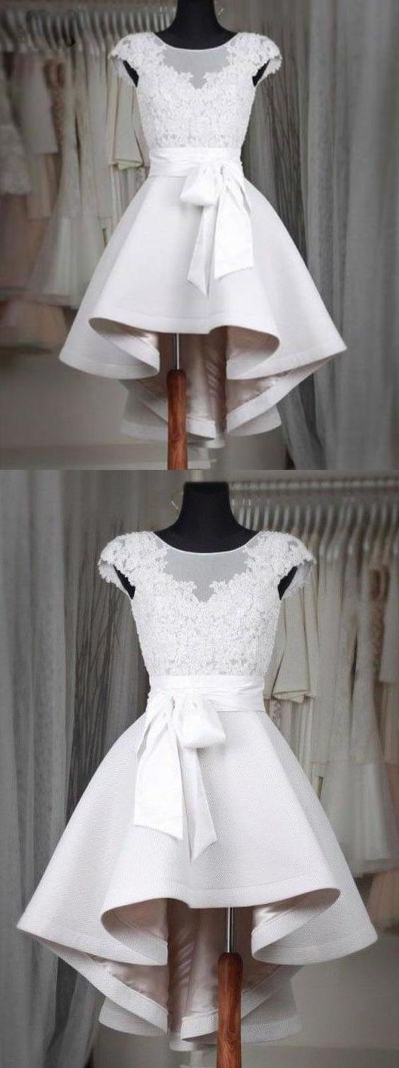 Simple white lace short dress High low homecoming Dresses cg10314