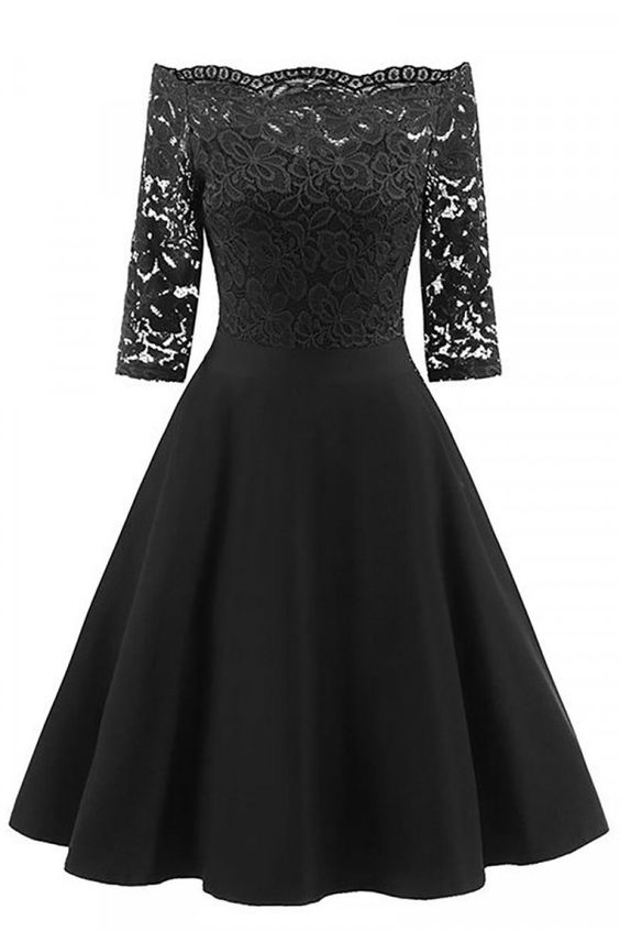 Black Lace Off Shoulder Homecoming Dress cg10318
