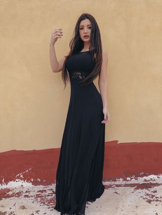 Sleeveless Long Evening Dress with Sheer Waist and Neckline Long Prom Dress cg10319