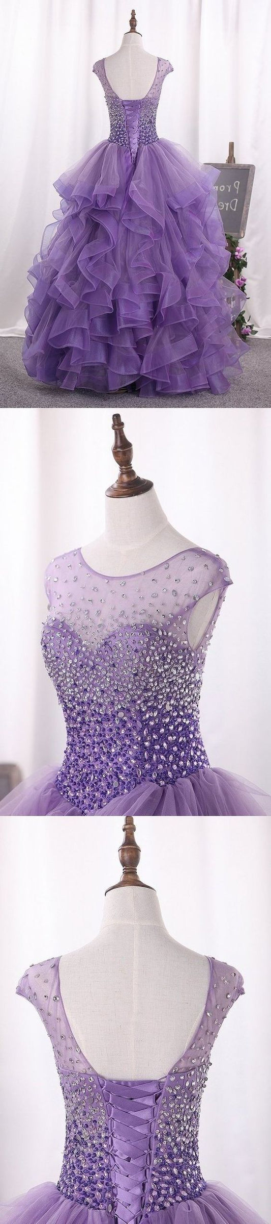 2020 Ballkleid Scoop Perlen Mieder Tüll Quinceanera Kleider Ballkleid cg10329