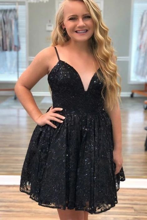 Princess A-line Black Lace Short Homecoming Dress cg10366