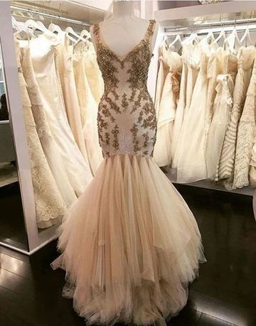 Fashion V neck Appliques Mermaid Formal Prom Dress, Evening Dress cg10369