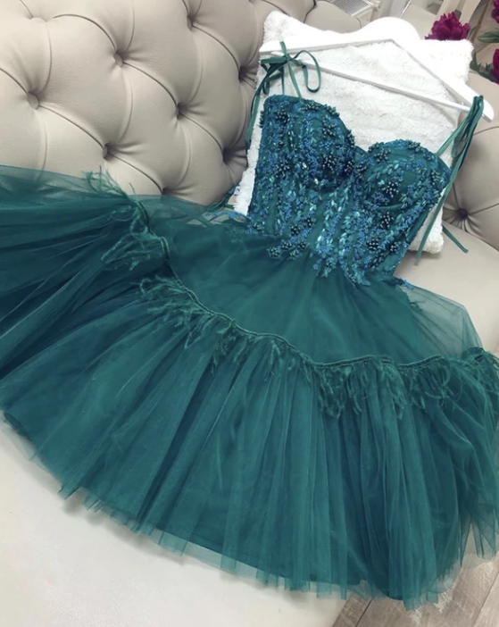 Green tulle short dress homecoming dress cg10383