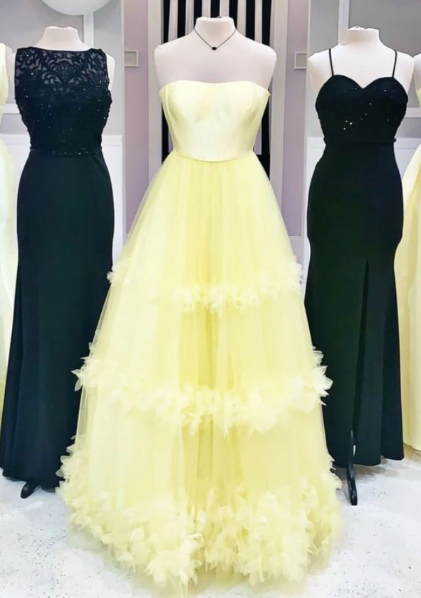 Yellow sweetheart tulle long prom dress yellow formal dress cg10393