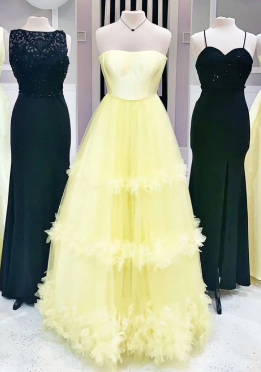 Gelbes langes Ballkleid aus Tüll mit herzförmigem Ausschnitt, gelbes Abendkleid, cg10393