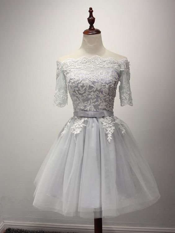 Gray Short Lace Dress Homecoming Dresses cg10425