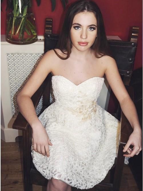 Cute White Lace Homecoming Dress Appliques cg10443