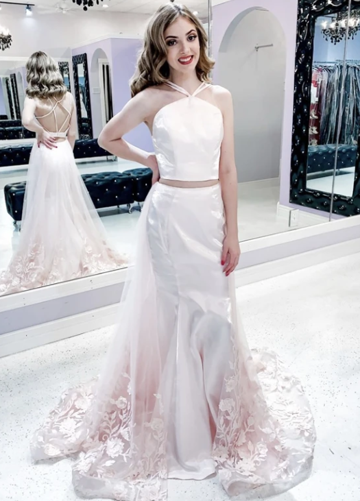 Two pieces satin tulle long prom dress evening dress cg10448