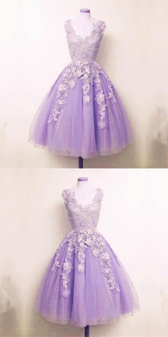Fetching Appliques Homecoming Dress Lilac Tulle Lace Appliques A-line Short Homecoming Dress cg10454