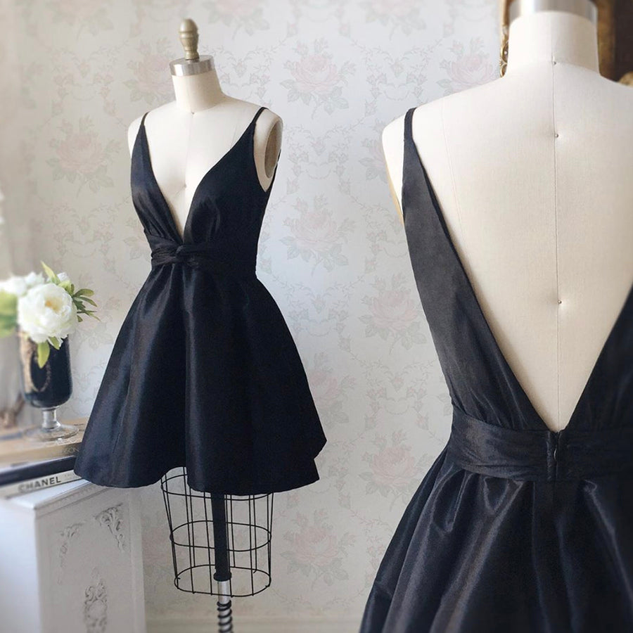 BLACK SATIN SHORT DRESS PARTY DRESS Homecoming Dress cg10456