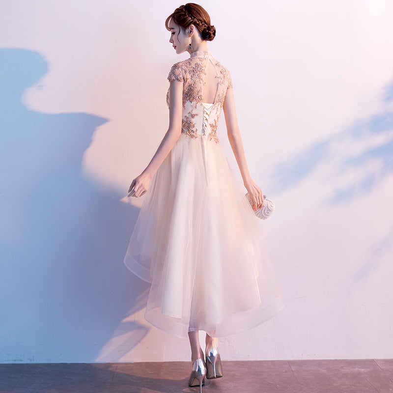CUTE CHAMPAGNE TULLE SHORT PROM DRESS cg10458