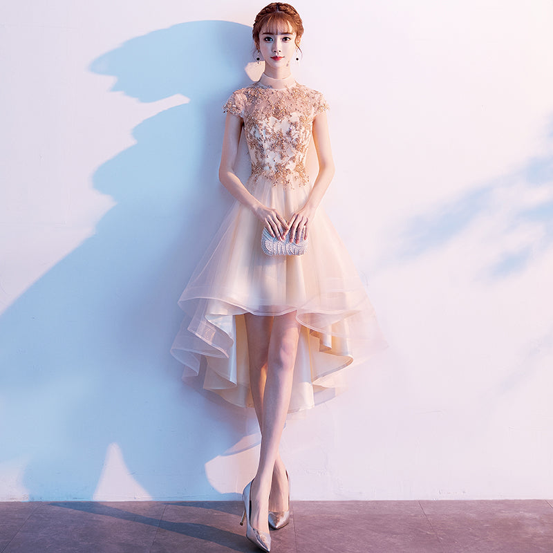 CUTE CHAMPAGNE TULLE SHORT PROM DRESS cg10458