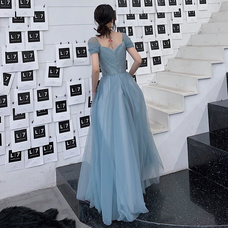 BLUE TULLE LONG PROM DRESS, EVENING DRESS cg10459
