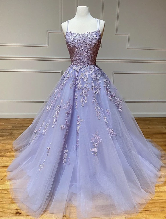 Purple tulle lace long prom dress evening dress cg10509