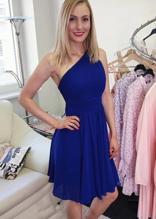 Cute chiffon one shoulder short party dress Short Homecoming Dress cg10510