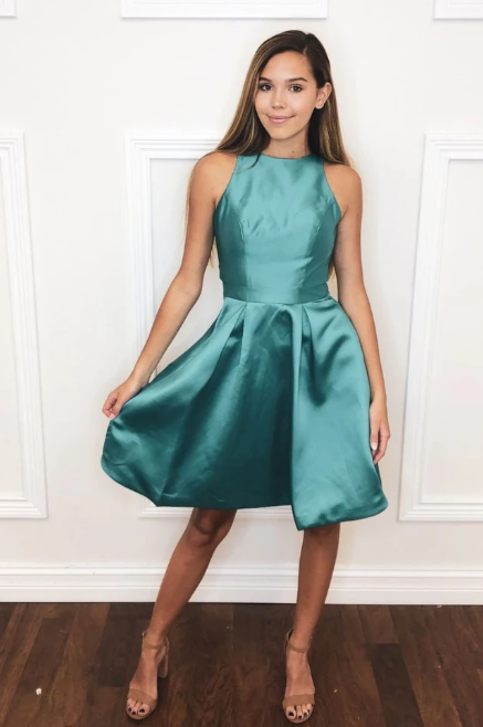 SIMPLE GREEN SATIN SHORT DRESS GREEN HOMECOMING DRESS cg10516
