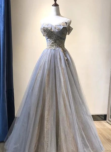 Charming Grey-Blue Tulle Floor Length Party prom Dress cg10539