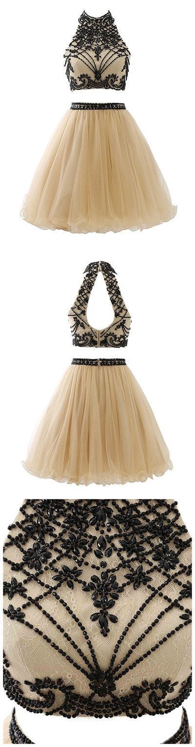 Elegant Beaded Short Homecoming Dress, Tulle Two Piece Homecoming Dresses cg10556