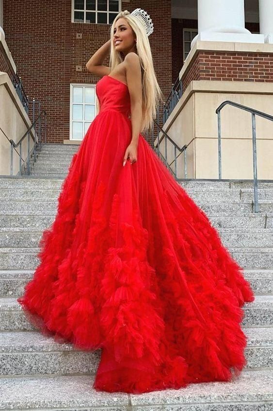 Strapless Red Ball Gown Prom Dress cg10598
