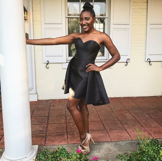 Beading Waist Sweetheart Satin Homecoming Dress Short Little Black cg10604