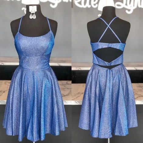 Scoop Neck A-Line Blue short dresses,Homecoming Dresses cg10617