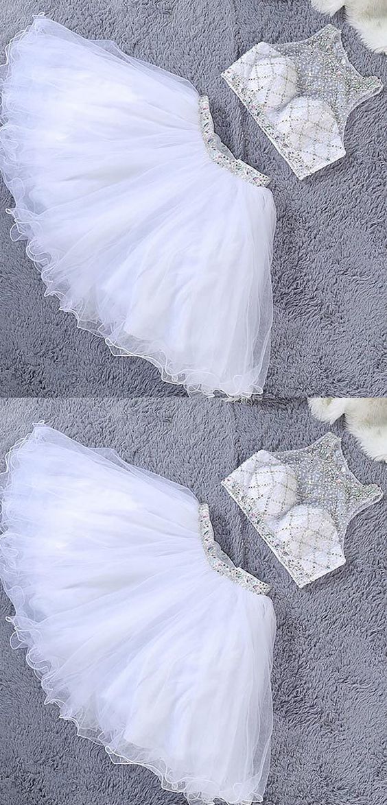 Luxury Two Pieces White Beaded Crystal Short Homecoming Dress cg10620