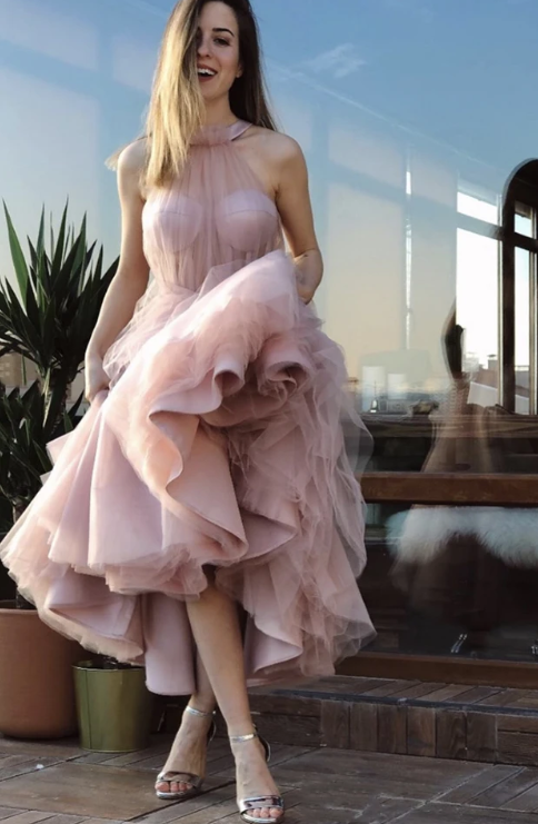 Pink tulle short prom dress cg10644