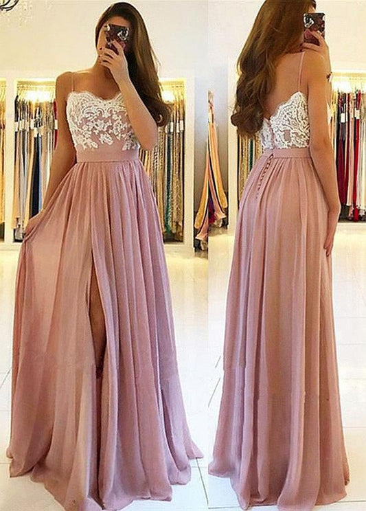 Charmantes A-Linien-Abschlussballkleid mit Herzausschnitt, Schlitz, weißer und rosa Spitze, langes Ballkleid, elegantes Abendkleid, Partykleid cg1068