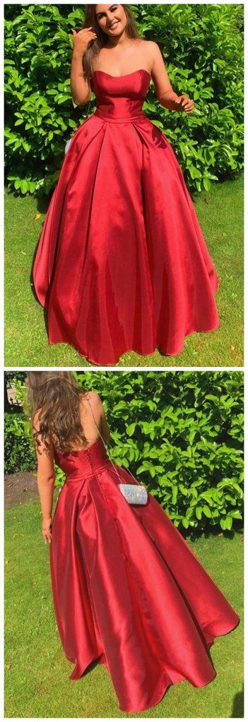 A-Line Red Strapless Long Prom Dresses Formal Evening Dress cg10681