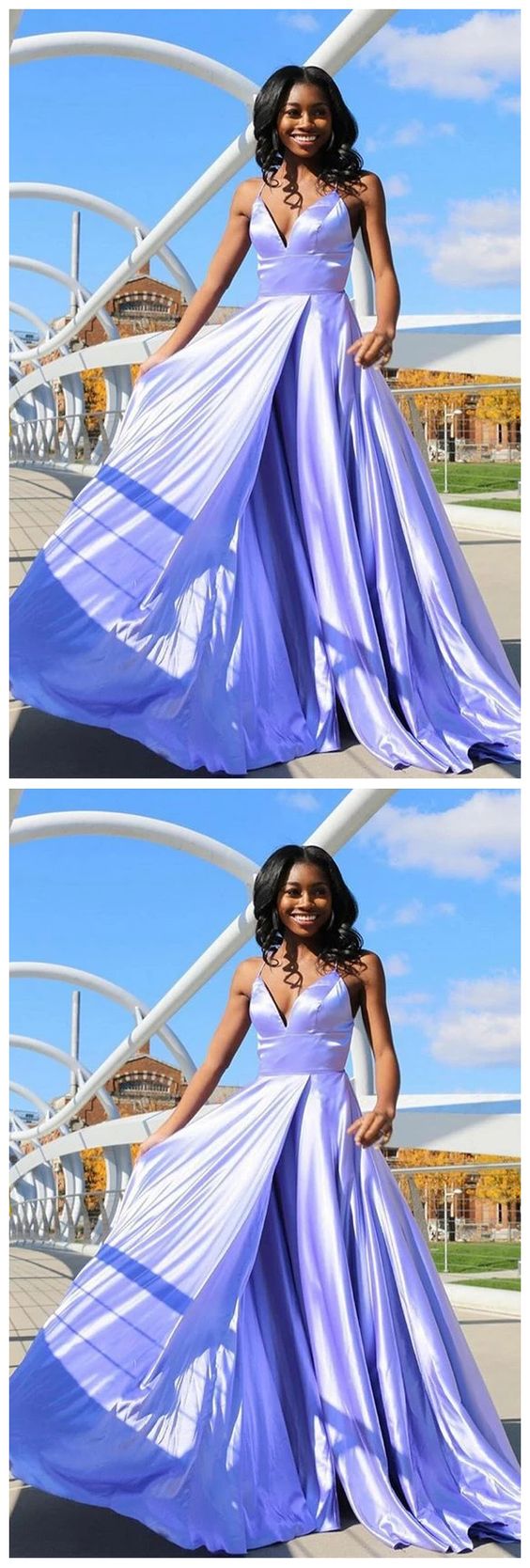 A-Line Spaghetti Straps Sweep Train Satin Prom Dress with Pockets cg10683