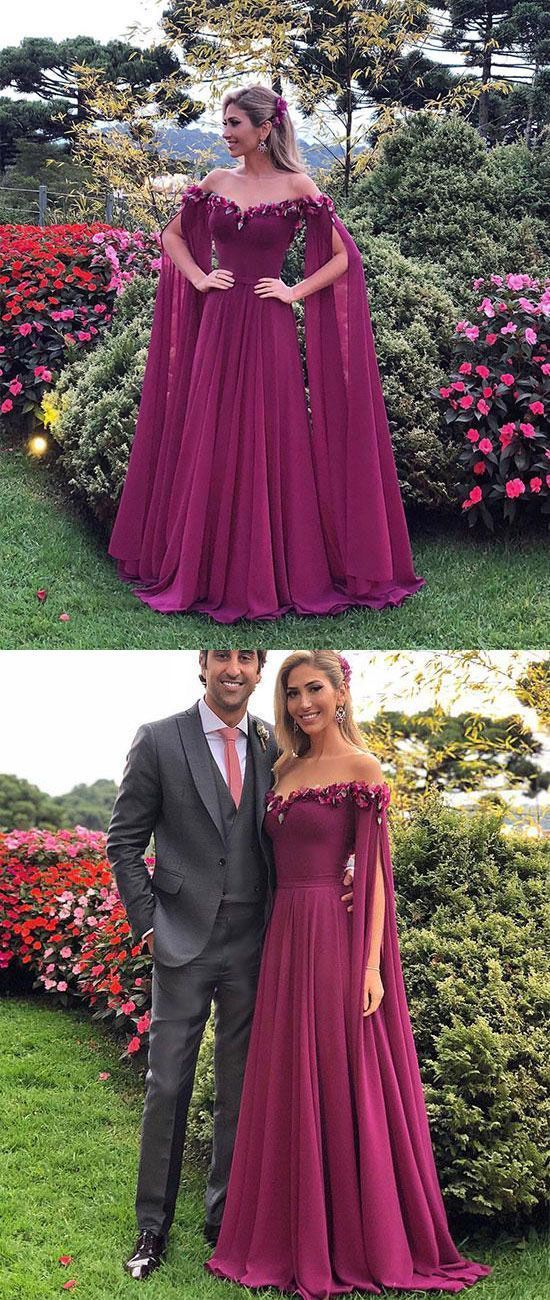 2019 Chic Grape Off The Shoulder lange billige Ball- und Abendkleider cg1071