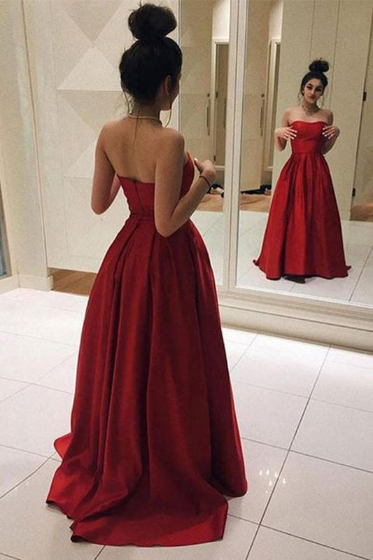 Rotes Ballkleid, Langes Ballkleid, Elegantes Ballkleid, trägerloses Ballkleid, A-Linien-Ballkleid cg1072