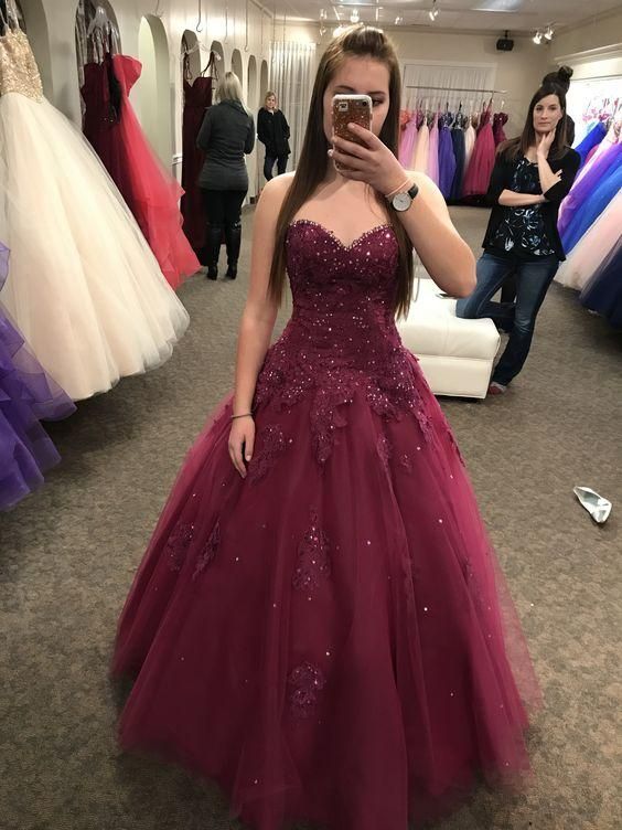 Cute Burgundy Sleeveless Tulle Sweetheart Ball Gown Prom Dresses cg107 classygown Cute Burgundy Sleeveless Tulle Sweetheart Ball Gown Prom Dresses cg107 classygown
