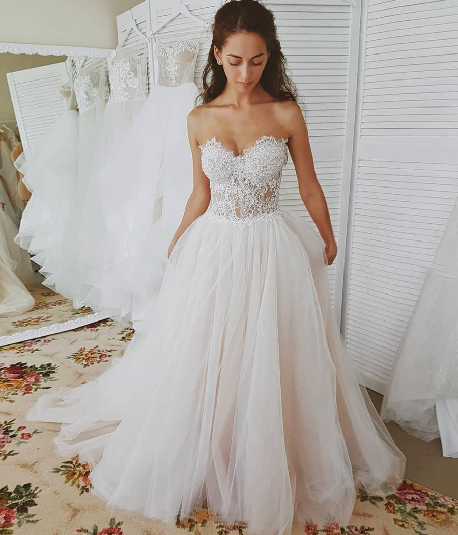 A LINE TULLE LACE LONG PROM DRESS FORMAL DRESS cg10757