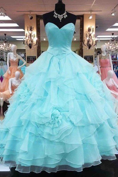 Formal Blue Tiered Tulle Blue Ball Gown, Elegant Quinceanera prom Dress cg10764