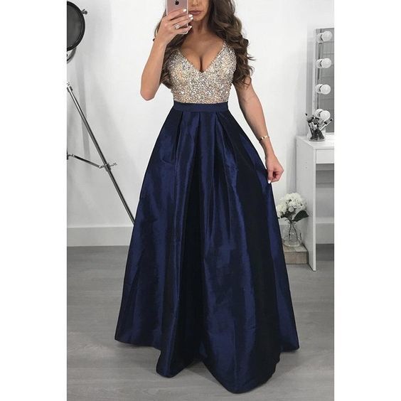 Deep V-neck Sequins High Waist Women Long Party Dress prom dresses cg10772