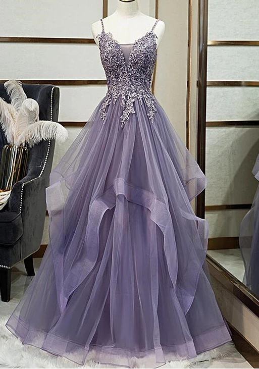 Tulle Long V-Neckline Straps Layers Prom Dress, Evening Gown Formal Dress cg10787