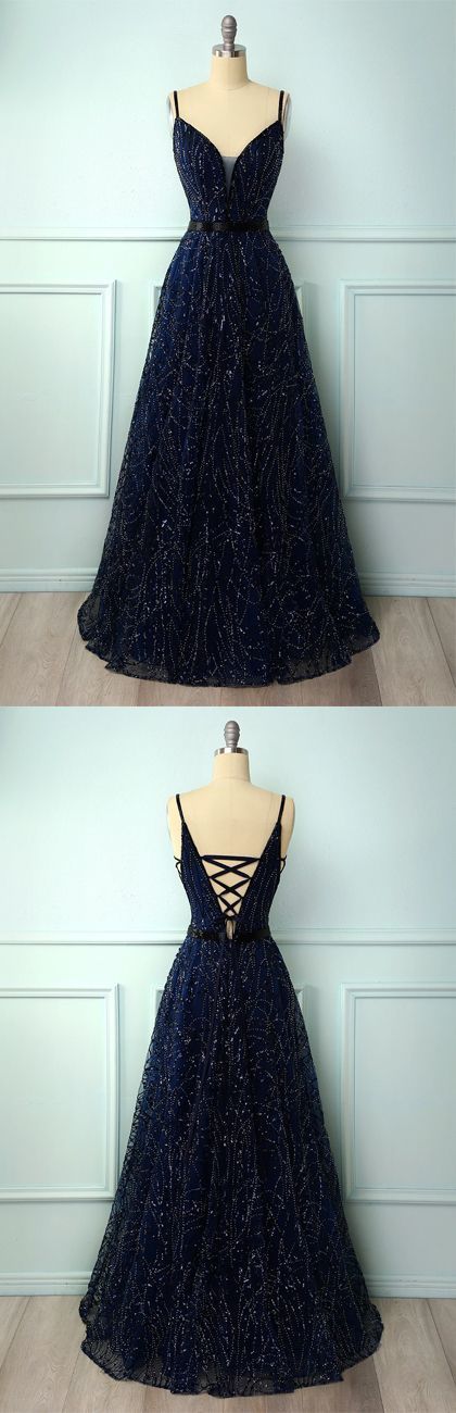 Navy Sequin Long Prom Dress cg10805