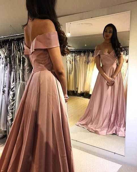 Princess Off Shoulder Pink Long Formal Dress Prom Dress cg10806