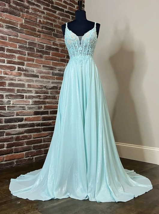 Blue lace long prom dress blue evening dress cg10813