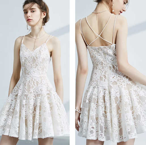 Cute V-neck lace short dress party dress Homecoming Dress cg10817