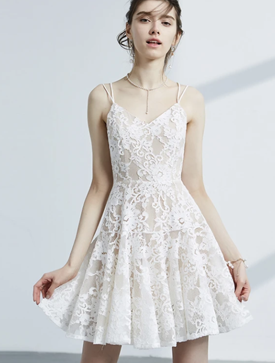 Cute V-neck lace short dress party dress Homecoming Dress cg10817