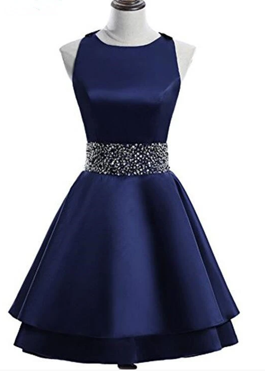 Navy Blue Satin Layers Cross Back Homecoming Dress cg10845 classygown Navy Blue Satin Layers Cross Back Homecoming Dress cg10845 classygown