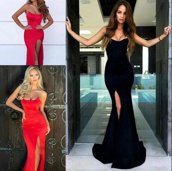 Mermaid Black/Red Front Slit Long Prom Dress, Evening Formal Dress cg10853