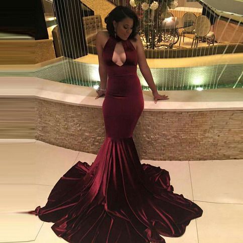 Sexy Burgunderrotes Ballkleid, ärmelloses Meerjungfrau-Abendkleid cg10867
