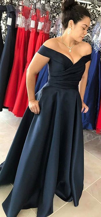 Off The Shoulder Long Navy Prom Dress cg10913