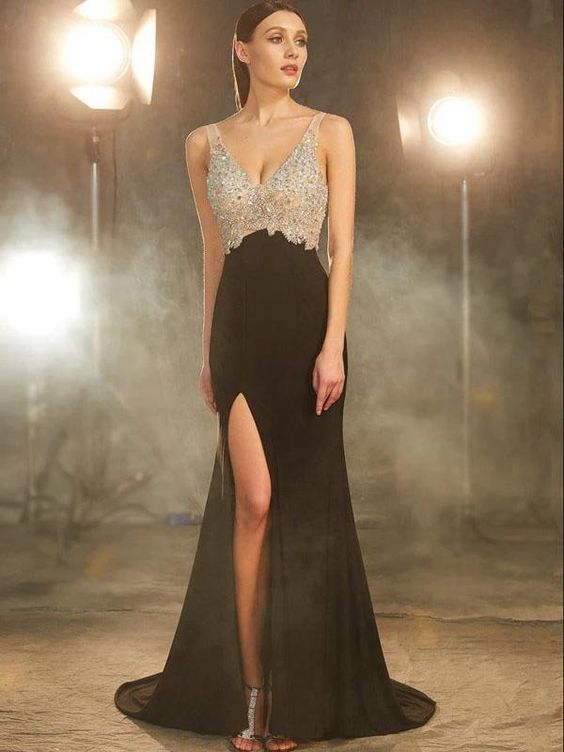 V-Neck Evening Dresses with Split Prom Dress cg10925