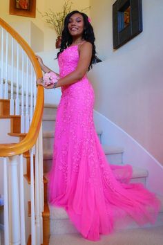 black girls hot pink mermaid lace appliques long prom dress formal dre classygown black girls hot pink mermaid lace appliques long prom dress formal dre classygown