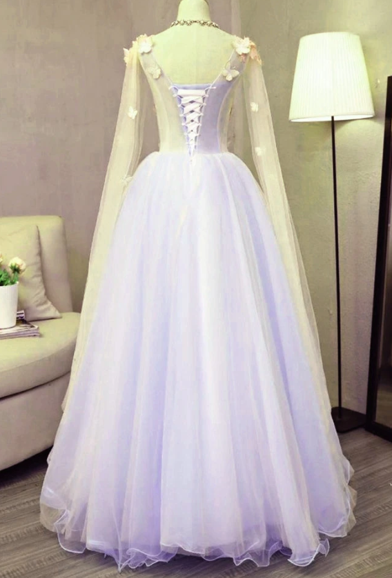 Lovely Tulle Lavender Long Formal prom Dress With Lace Applique, Sweet 16 Dresses cg10945