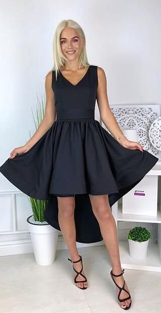 Schlichtes schwarzes High Low Partykleid,Günstiges Homecoming Kleid,Sexy Partykleid,Formelles Kleid cg1096